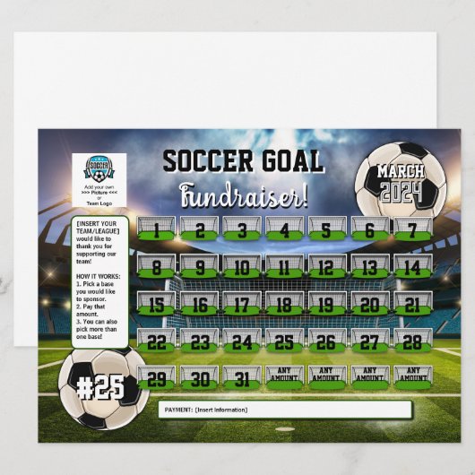 Bewerkbare Voetbalkalender Fondsenwerving Flyer Kaart (Voorkant / Achterkant)