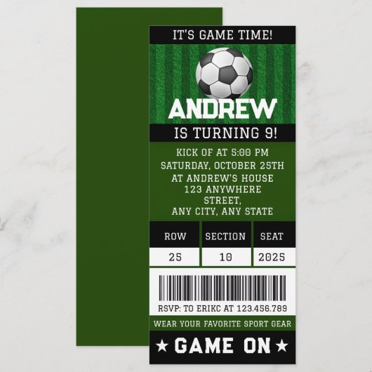 Bewerkbare Voetbalticket Verjaardagsfeest Benodigd Kaart (Voorkant / Achterkant)