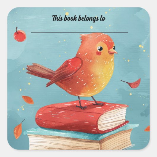 Bewerkbare vogel op boeken ex libris sticker (Voorkant)