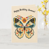 Bewerkbare Volkskunst Vlinder Kaart (Gele Bloem)