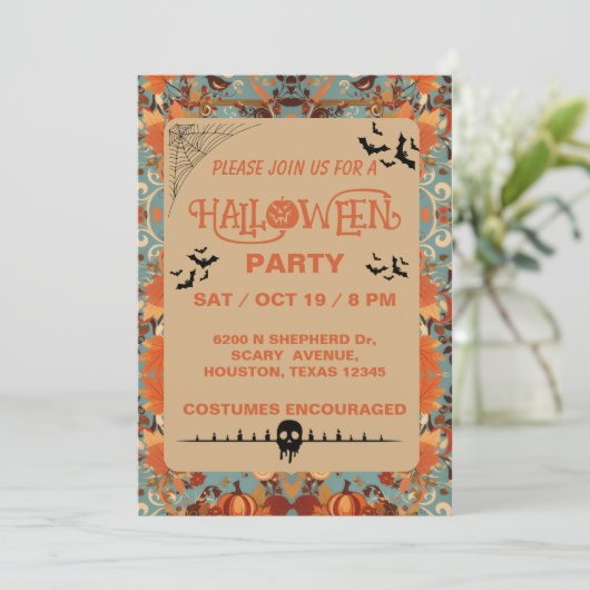 Bewerkbare volwassen Halloween Party uitnodiging (Staand voorkant)