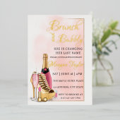 Bewerkbare Vrijgezellenfeest Brunch en Bubbly Folie Uitnodiging (Staand Voorkant)