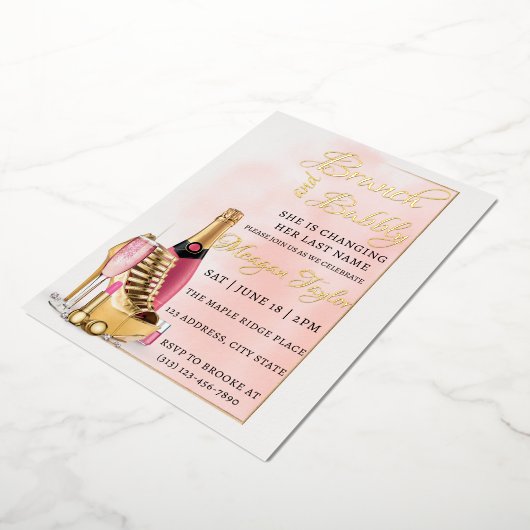 Bewerkbare Vrijgezellenfeest Brunch en Bubbly Folie Uitnodiging (Gedraaid)