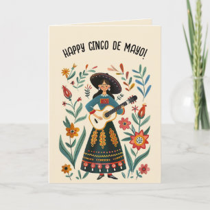 Bewerkbare vrouw met gitaar Gelukkig Cinco de Mayo Kaart