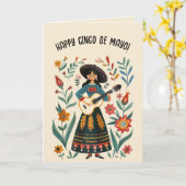 Bewerkbare Vrouw Met Gitaar Prettig Cinco de Mayo Kaart (Gele Bloem)