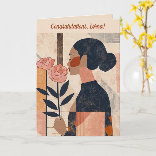 Bewerkbare vrouw met Rozen gefeliciteerd Kaart (Gele Bloem)