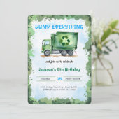 bewerkbare vuilniswagen verjaardagsfeestje kaart (Staand voorkant)