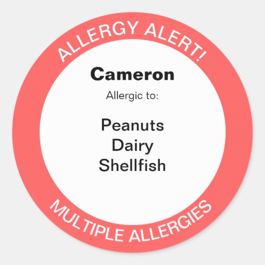 Bewerkbare waarschuwing voor meervoudige voedselal ronde sticker (Voorkant)