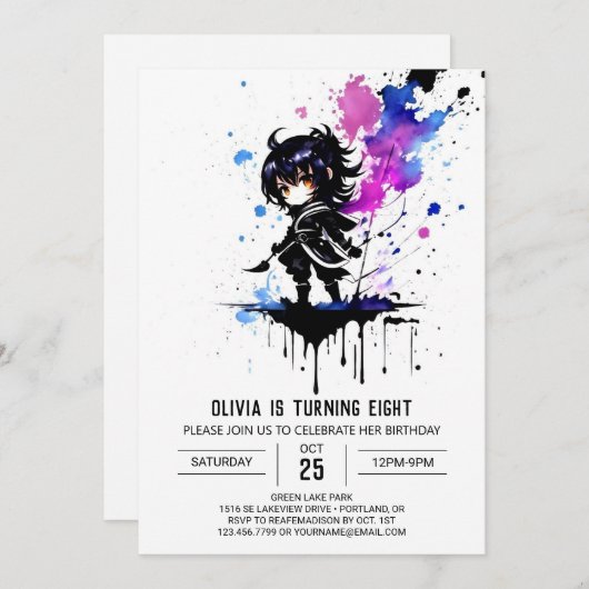 Bewerkbare Warrior Ninja Digitale Meisje Verjaarda Kaart (Voorkant / Achterkant)