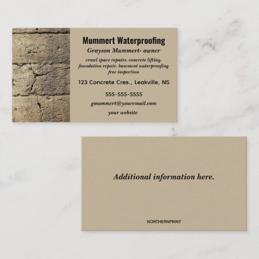 Bewerkbare waterdichte services visitekaartje (Voorkant / Achterkant)