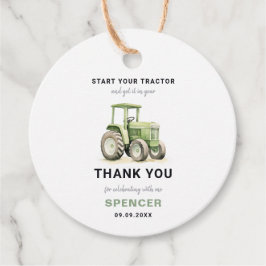 Bewerkbare Watergekleurde Groene Tractor Verjaarda Bedankjes Labels