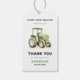 Bewerkbare Watergekleurde Groene Tractor Verjaarda Cadeaulabel