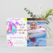 Bewerkbare Waterglijbaan Verjaardagsfoto Uitnodigi Kaart (Staand voorkant)