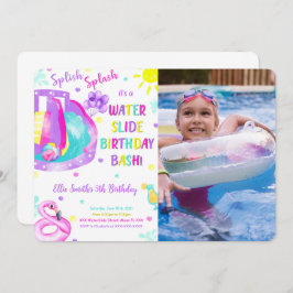 Bewerkbare Waterglijbaan Verjaardagsfoto Uitnodigi Kaart