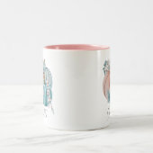 Bewerkbare Waterverf Blauw Roze Pompoennaam Autumn Tweekleurige Koffiemok (Center)