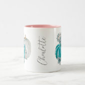 Bewerkbare Waterverf Blauw Roze Pompoennaam Autumn Tweekleurige Koffiemok (Center)