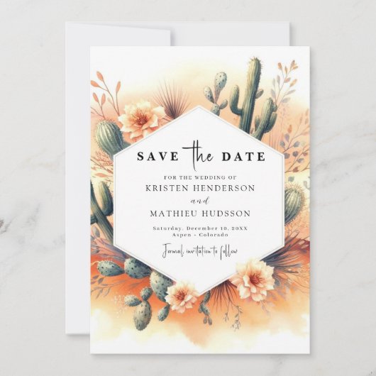 Bewerkbare Waterverf Cactus Wedding Save The Date (Voorkant)