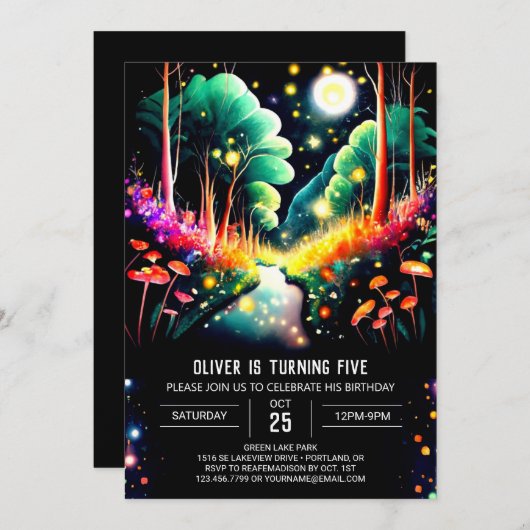 Bewerkbare Waterverf Fireflies Bossen Verjaardag Kaart (Voorkant / Achterkant)