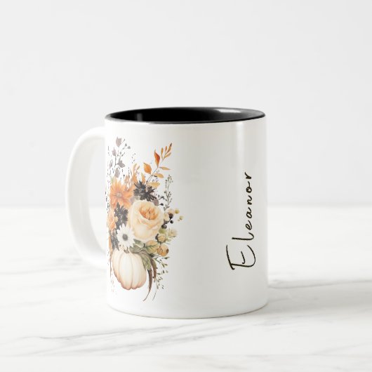 Bewerkbare Waterverf Flowers Schattigee Boho pompo Tweekleurige Koffiemok (Voorkant links)