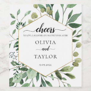 Bewerkbare Waterverf Greenery Proost op Liefde Wijn Etiket