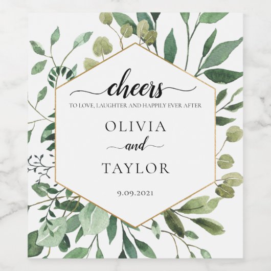 Bewerkbare Waterverf Greenery Proost op Liefde Wijn Etiket (Enkel label)