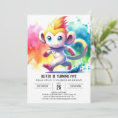 Bewerkbare Waterverf Monkey Birthday Kaart (Staand voorkant)