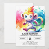 Bewerkbare Waterverf Monkey Birthday Kaart (Voorkant / Achterkant)