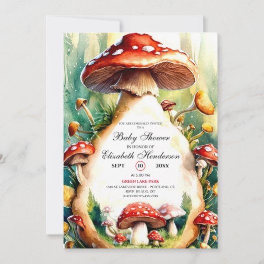 Bewerkbare Waterverf Mushroom Baby shower Kaart (Voorkant)