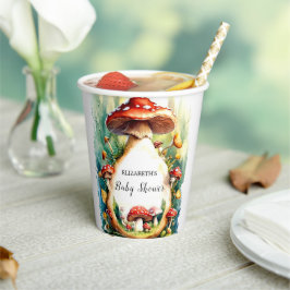 Bewerkbare Waterverf Mushroom Baby shower Papieren Bekers