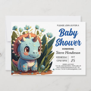 Bewerkbare Waterverf Schattige Dinosaur Boy Baby s Kaart
