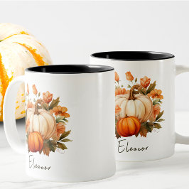 Bewerkbare Waterverf Schattigee Oranje Pumpkin Pat Tweekleurige Koffiemok