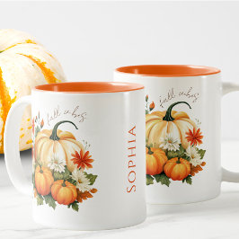 Bewerkbare Waterverf Schattigee Oranje Pumpkin Pat Tweekleurige Koffiemok
