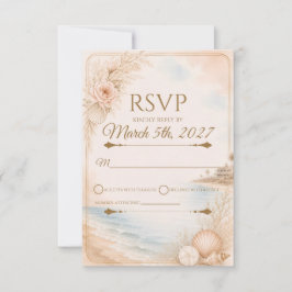Bewerkbare waterverf strand huwelijks RSVP Kaartje