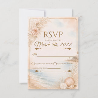 Bewerkbare waterverf strand huwelijks RSVP Kaartje