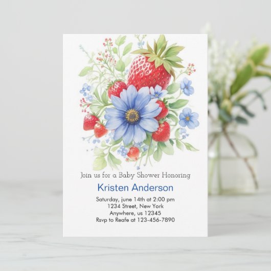 Bewerkbare Waterverf Strawberry Boy Baby shower Kaart (Staand voorkant)