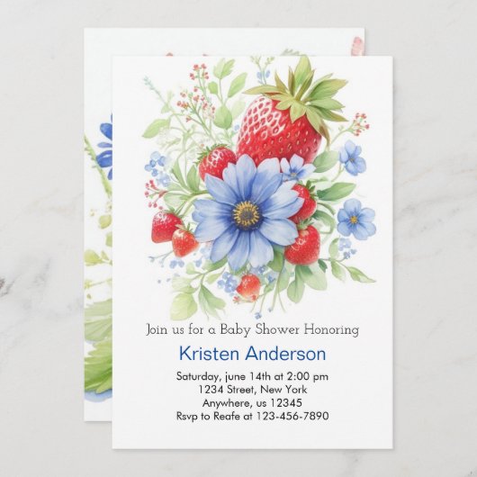 Bewerkbare Waterverf Strawberry Boy Baby shower Kaart (Voorkant / Achterkant)