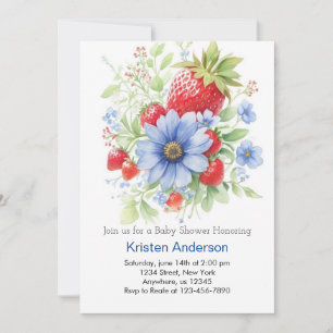 Bewerkbare Waterverf Strawberry Boy Baby shower Kaart