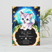 Bewerkbare Waterverf Wolf Baby shower Kaart (Staand voorkant)