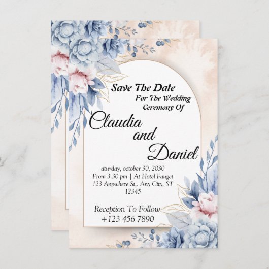 Bewerkbare Wedding floral Invitation Sjabloon Kaart (Voorkant / Achterkant)