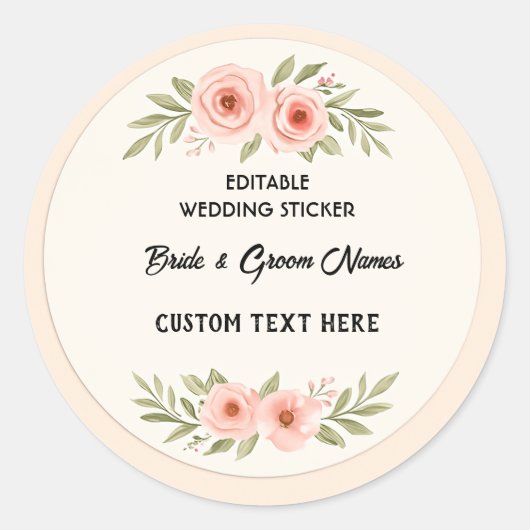 Bewerkbare Wedding Sticker – Custom Round Label vo (Voorkant)