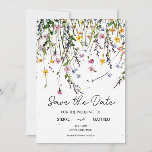 Bewerkbare weidebloemen save the date (Voorkant)