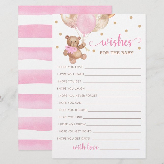 Bewerkbare Wensen voor de Baby Shower Teddybeer (Voorkant / Achterkant)