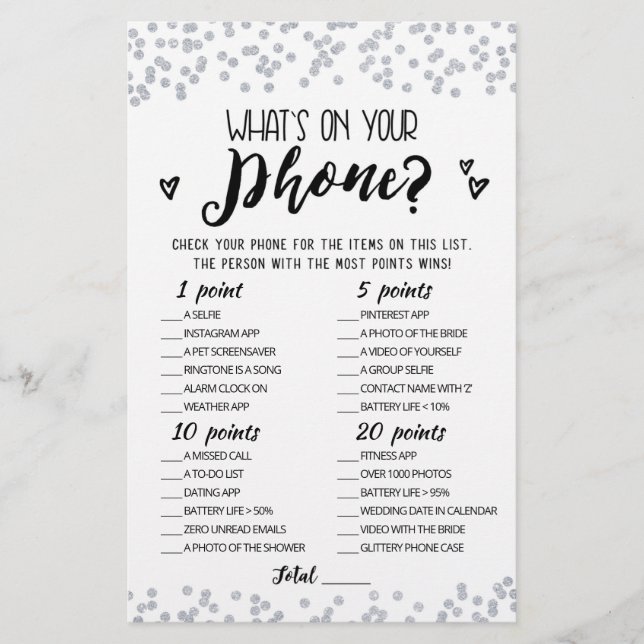 Bewerkbare What's on your phone Hen Party spel (Voorkant)