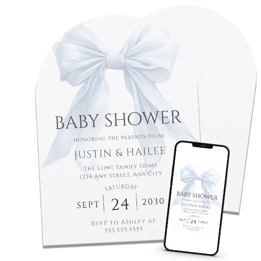 Bewerkbare White Bow Girl Coquette Baby shower Kaart
