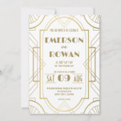 Bewerkbare White & Gold Art Deco Gatsby Roaring 20 Kaart (Voorkant)