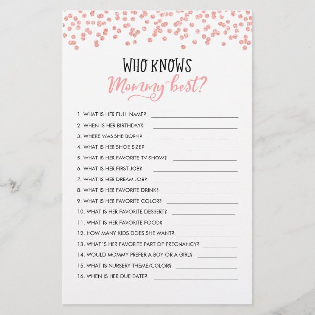 Bewerkbare Wie kent mama het beste? Baby Shower Sp (Voorkant)