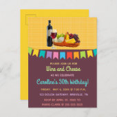Bewerkbare wijn en kaas verjaardagsfeest uitnodiging briefkaart (Voorkant / Achterkant)