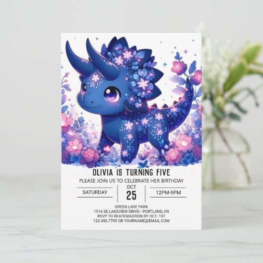 Bewerkbare Wild Dinosaur Digitale Verjaardag Kaart (Staand voorkant)