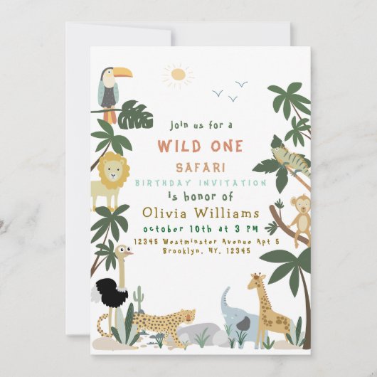 Bewerkbare Wild One Safari Invitation-Sjabloon Kaart (Voorkant)