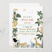 Bewerkbare Wild One Safari Invitation-Sjabloon Kaart (Voorkant / Achterkant)